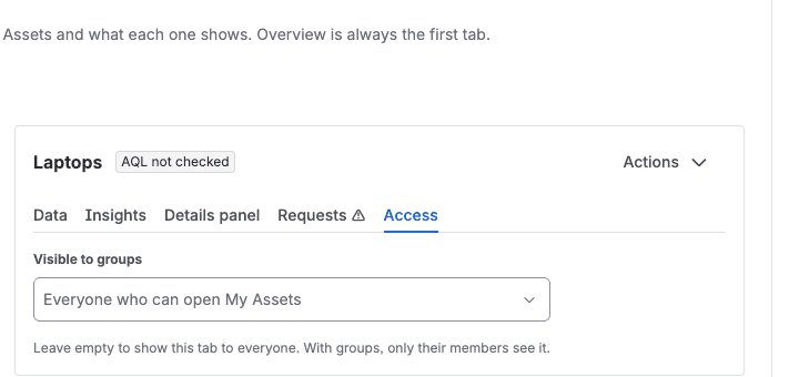 Tabellen-Editor, Untertab Access: Visible to groups