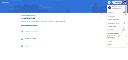 My Assets in the portal user menu